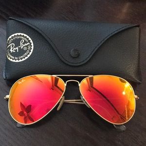 Ray Ban Red Orange Mirrored Flash Aviators 58